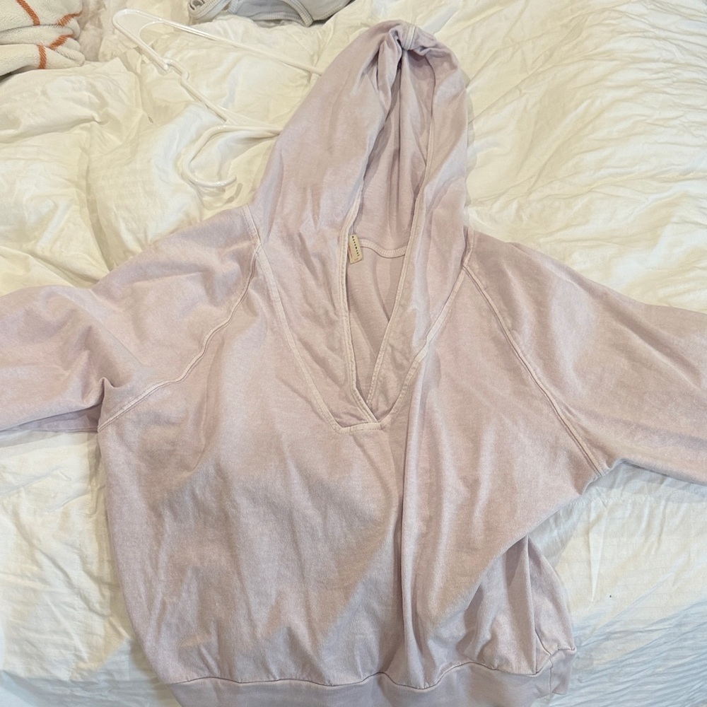 Pastel Lavender Free People V-Neck Hoodie Pullover - Picture 2 of 4